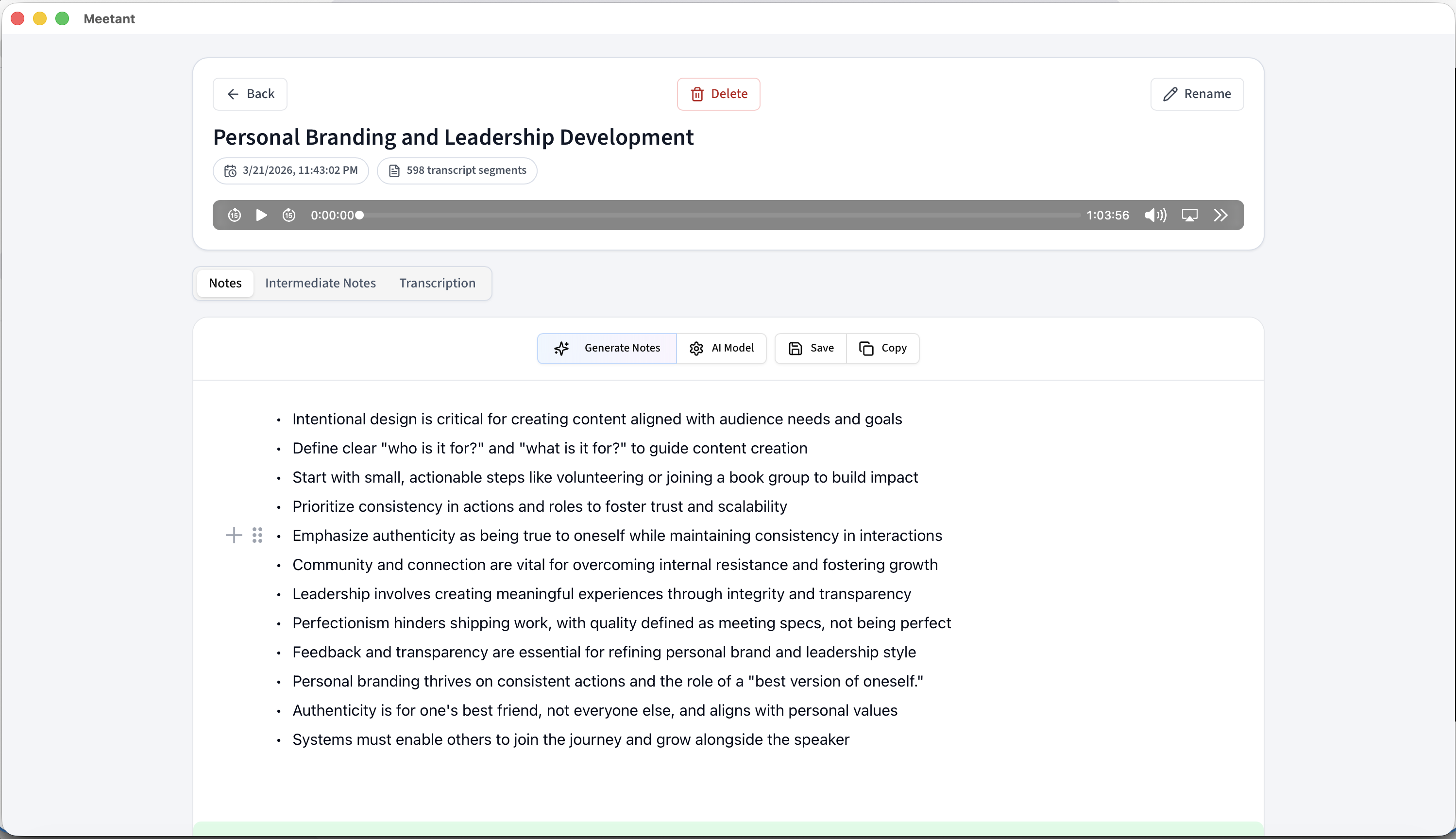 Meetant session detail and playback